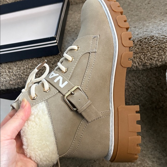 Nautica Beige Shearling-Trim Lug Sole Ankle Boots - Picture 4 of 7